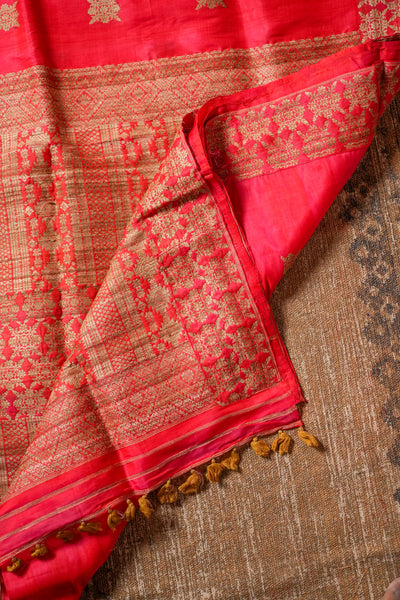 Pure Mulberry Silk Saree with Muga Ghicha Work