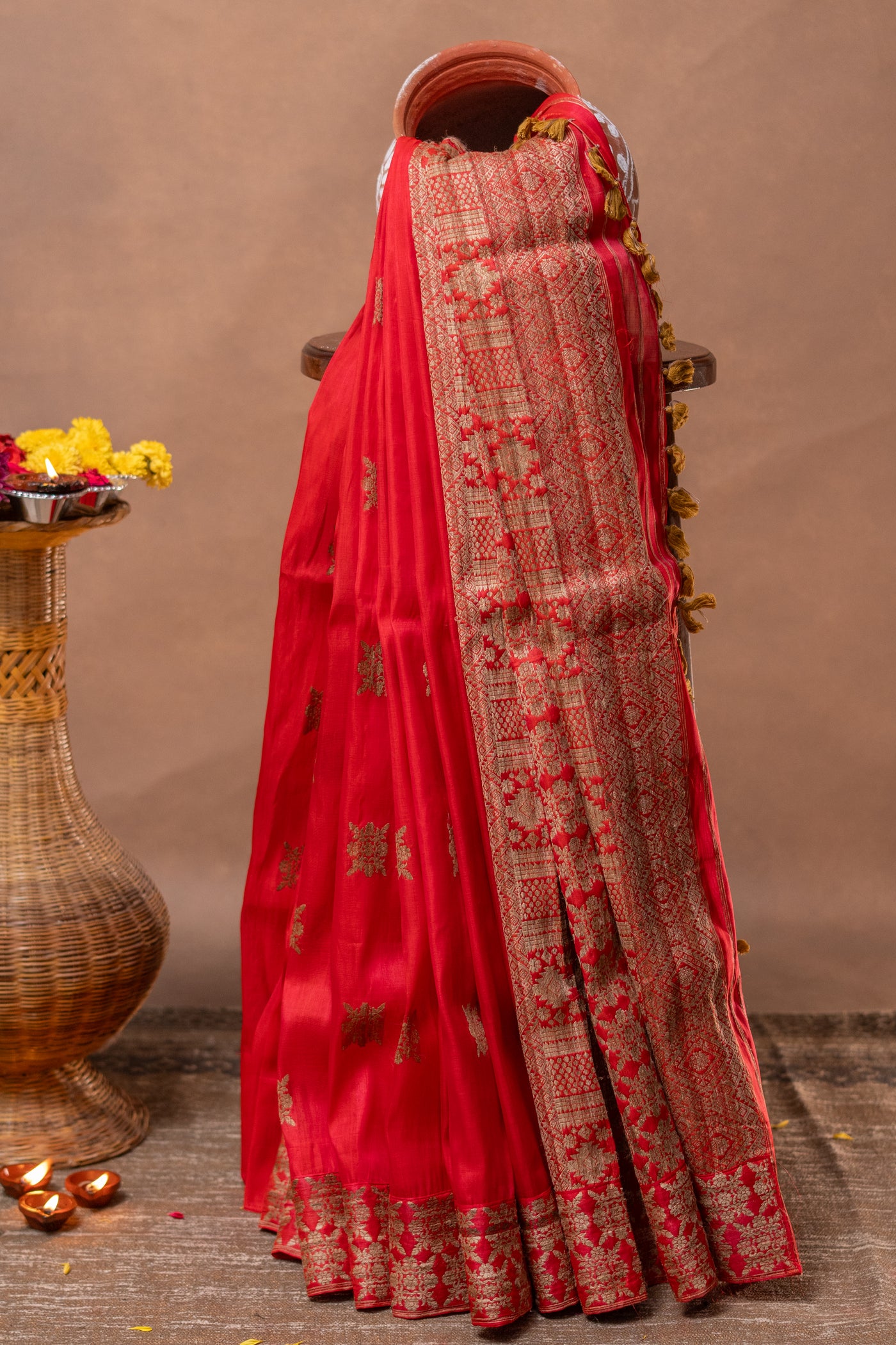 Pure Mulberry Silk Saree with Muga Ghicha Work