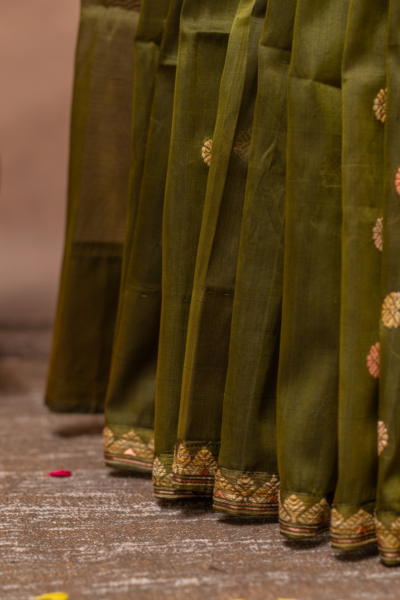 Olive Green Handwoven Paat Silk Saree| Pure Assam Mulberry Silk