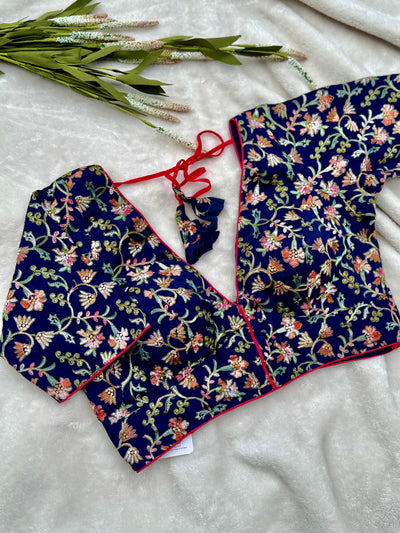 Navy Blue Embroidered Pashmina Saree Blouse