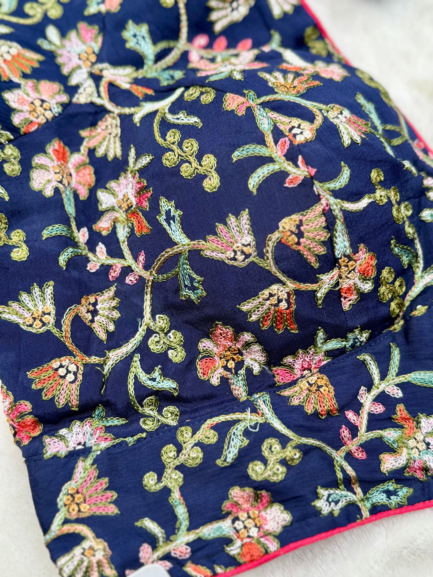 Navy Blue Embroidered Pashmina Saree Blouse