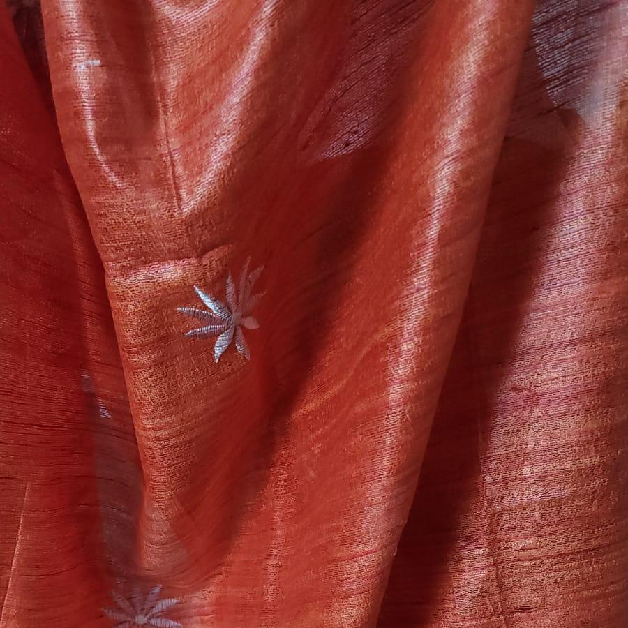 Sunrise Orange Ghicha silk embroidery saree