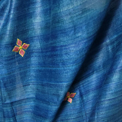 Blue Ghicha Tussar Silk Embroidery Saree