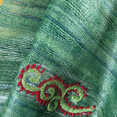 Forest Green Ghicha silk embroidery saree