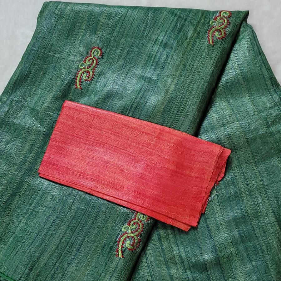 Forest Green Ghicha silk embroidery saree