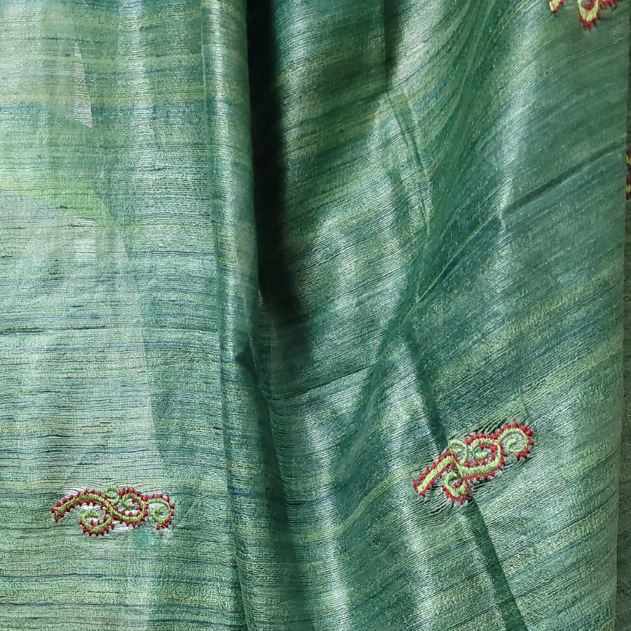 Forest Green Ghicha silk embroidery saree