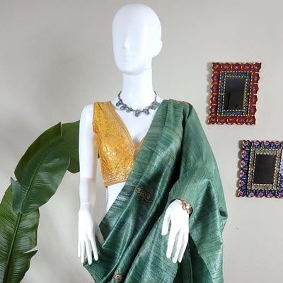 Forest Green Ghicha silk embroidery saree