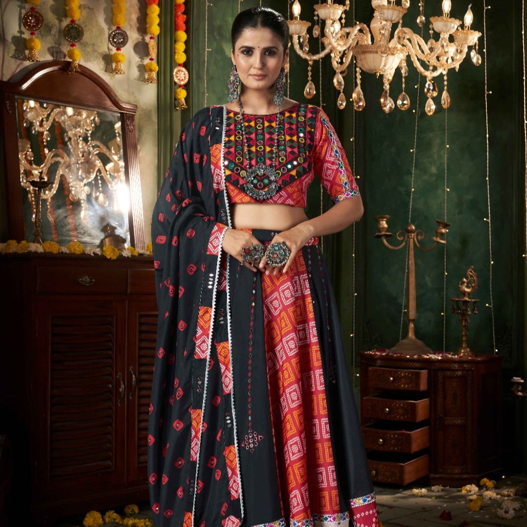 Festive Navratri Lehenga Choli Set | Muslin Cotton with Mirror Work | Ready-to-Wear