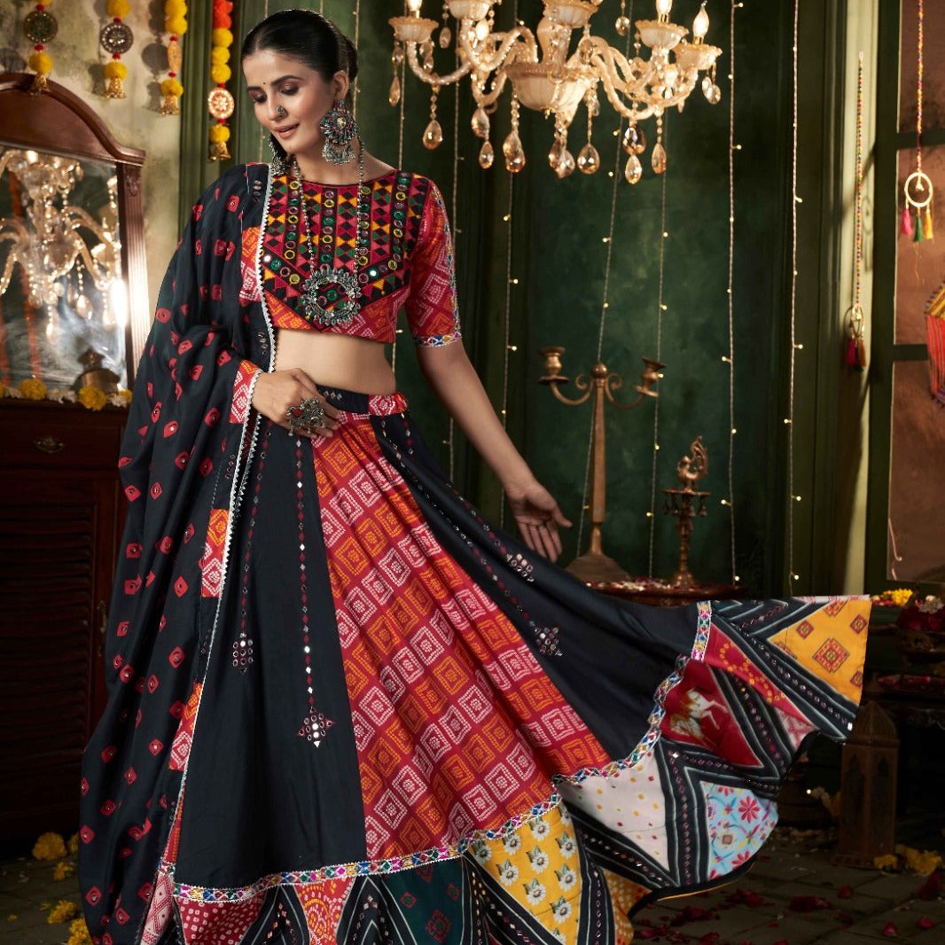 Festive Navratri Lehenga Choli Set | Muslin Cotton with Mirror Work | Ready-to-Wear