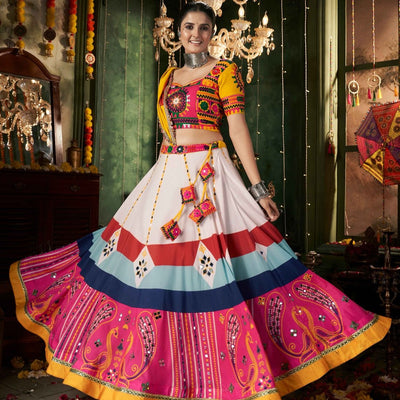 Navratri Ready-Made Lehenga Choli | Printed Muslin Cotton with Mirror Work Dupatta