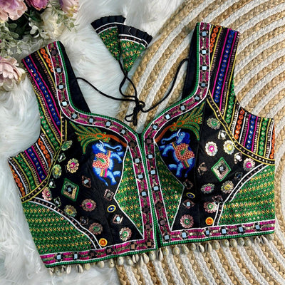 Navratri Blouse Elephant pattern with Mirror and Sequins work