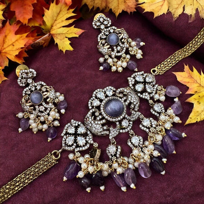 Unique Victorian Diamond Hathi Choker-Purple Beads - Laasya Trends