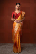 Festive Orange Semi Mashru Silk Saree With Golden Border Design