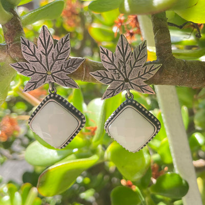 Oxidized Silver Plated Leaf Drop Earrings