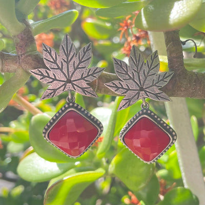 Oxidized Silver Plated Leaf Drop Earrings