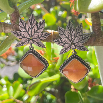 Oxidized Silver Plated Leaf Drop Earrings