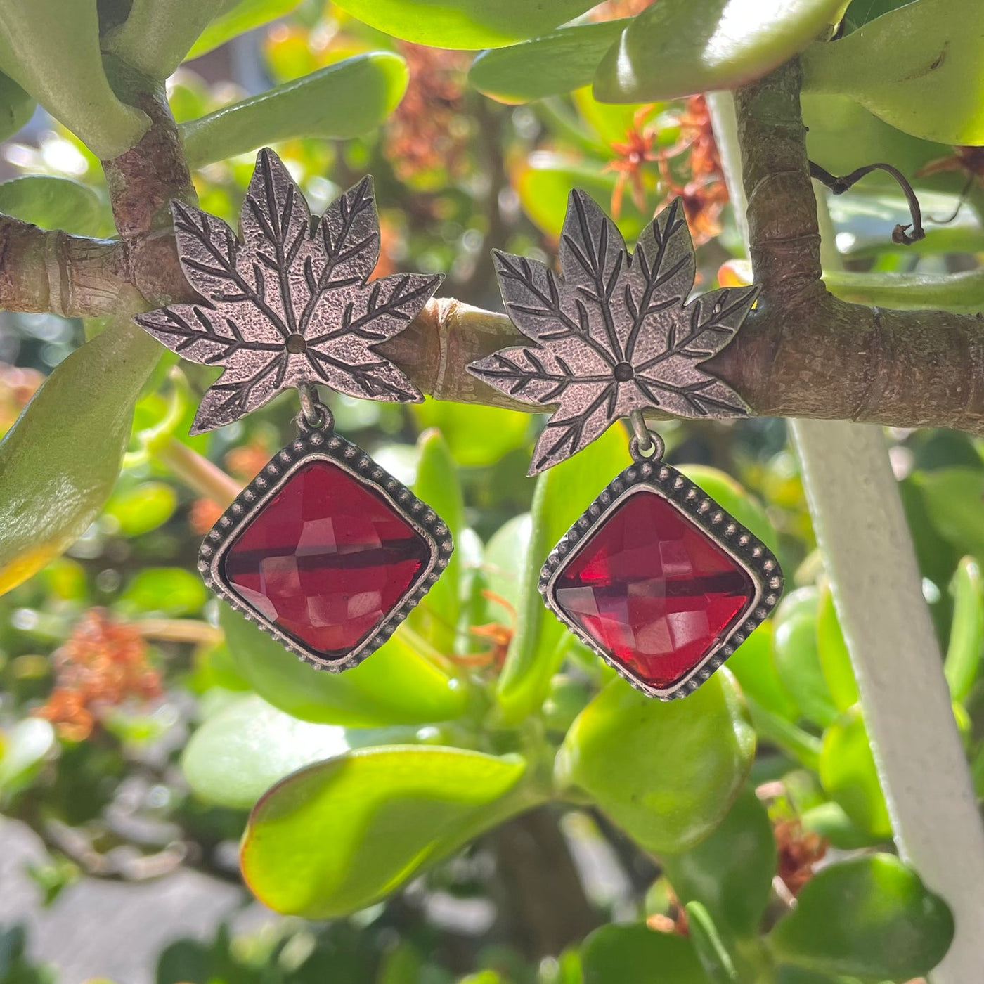 Oxidized Silver Plated Leaf Drop Earrings