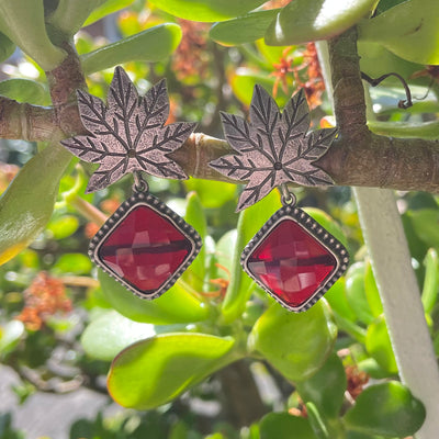 Oxidized Silver Plated Leaf Drop Earrings
