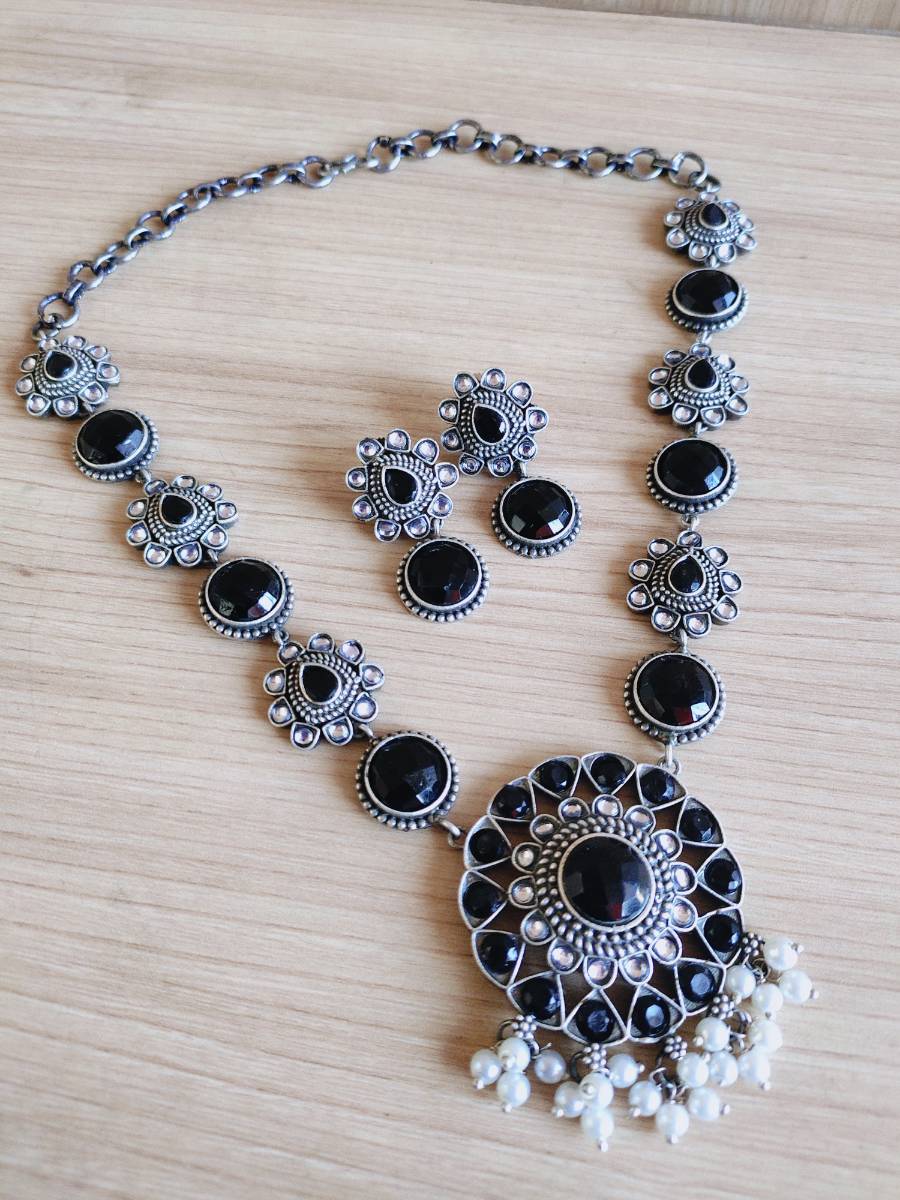 Oxidized Long Chain with stone embellishments