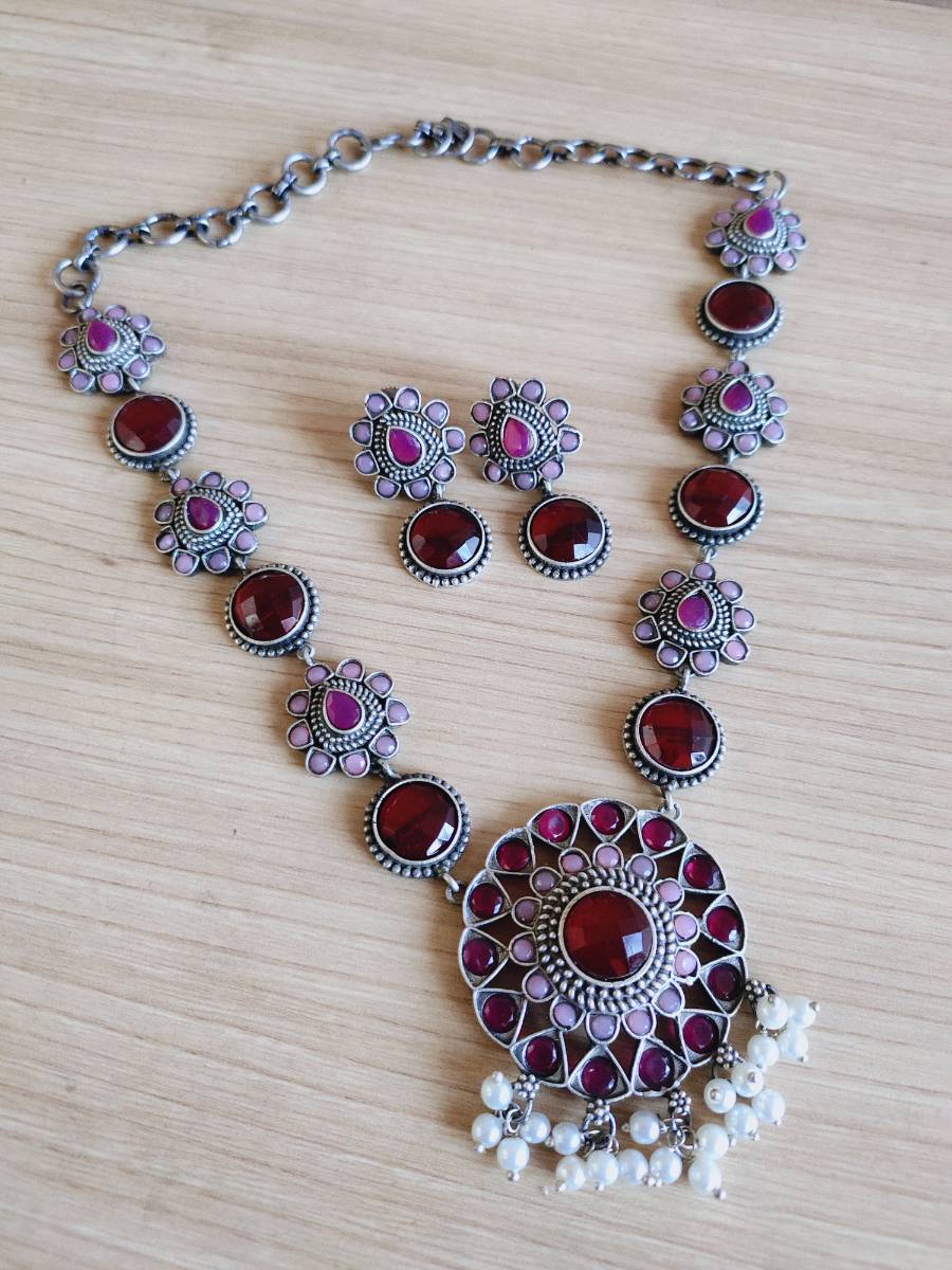 Oxidized Long Chain with stone embellishments