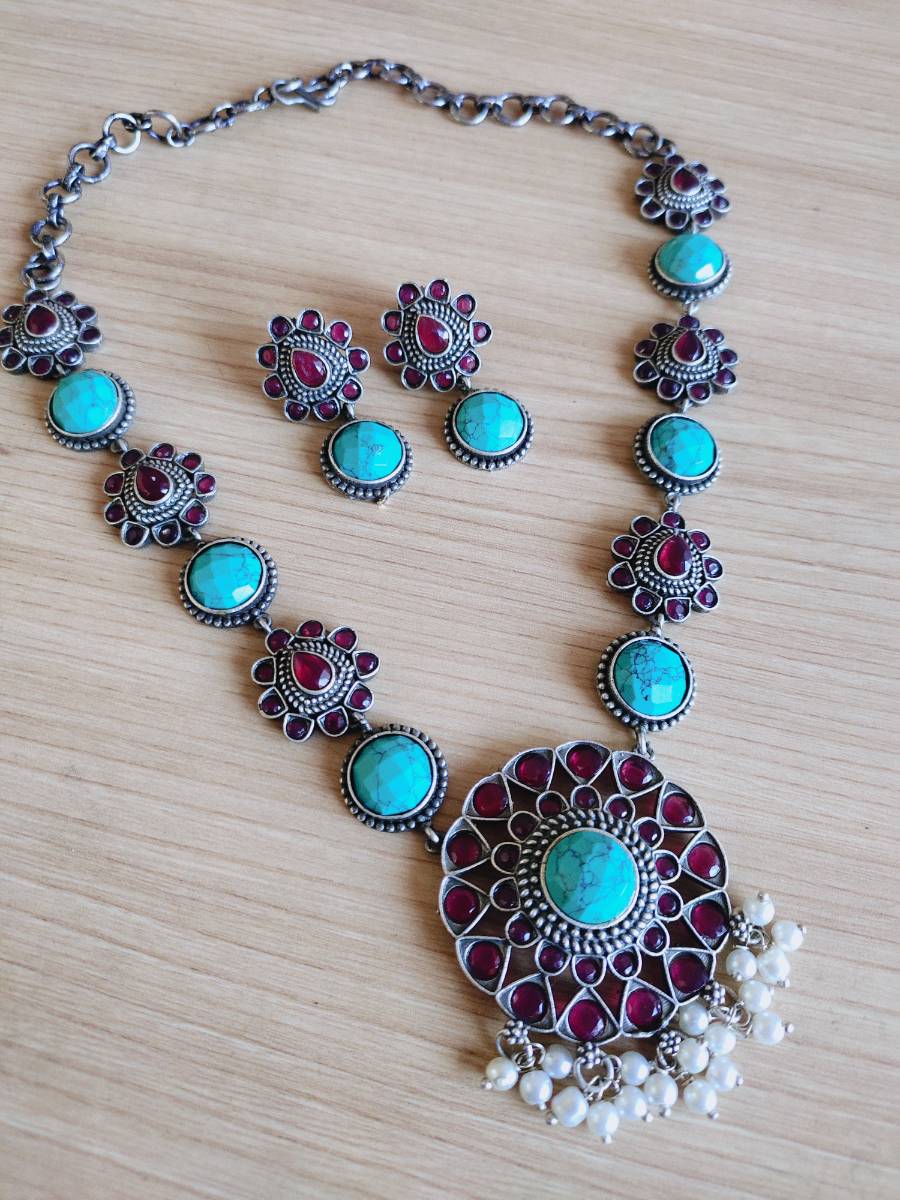 Oxidized Long Chain with stone embellishments