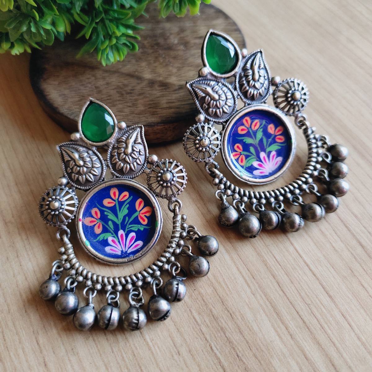 Oxidised Hand painted Meenakari Antique Earrings