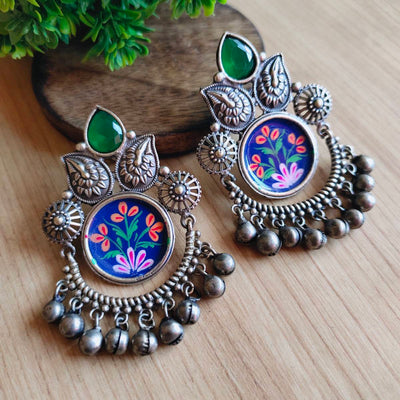 Oxidised Hand painted Meenakari Antique Earrings