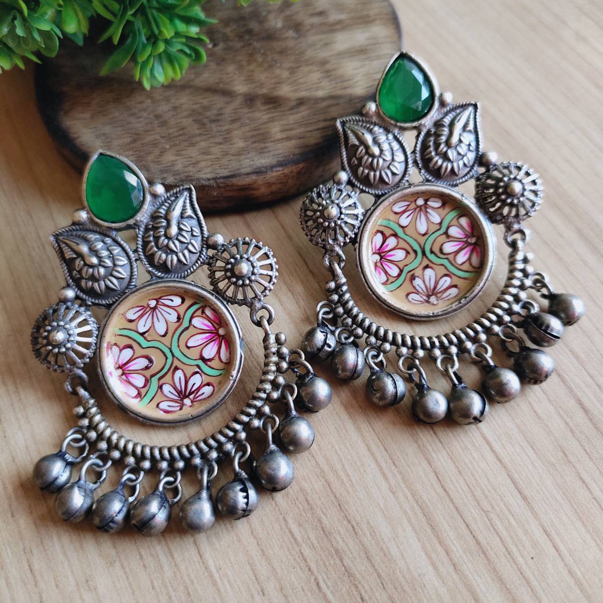 Oxidised Hand painted Meenakari Antique Earrings