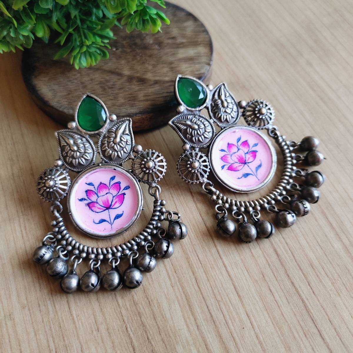 Oxidised Hand painted Meenakari Antique Earrings