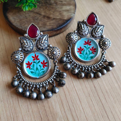 Oxidised Hand painted Meenakari Antique Earrings