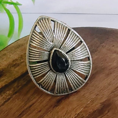 Antique Oxidized Silver Plated Brass Adjustable Ring