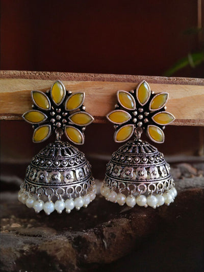 Oxidized Silver Plated Floral Dome Earrings