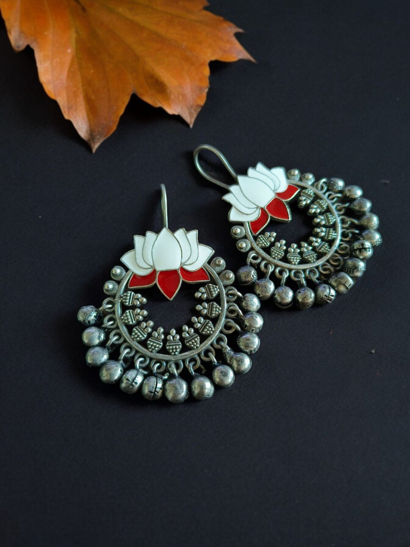 Lotus Design Antique Oxidized Silver Plated Brass Earrings