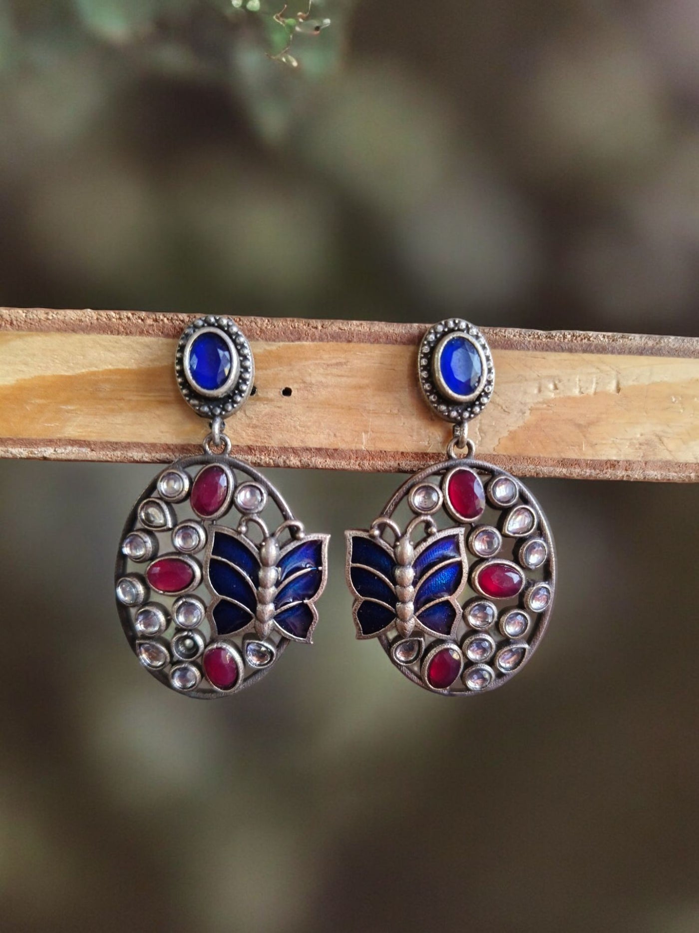 Butterfly Design Antique Oxidized Silver Plated Brass Earrings