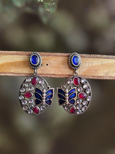 Butterfly Design Antique Oxidized Silver Plated Brass Earrings