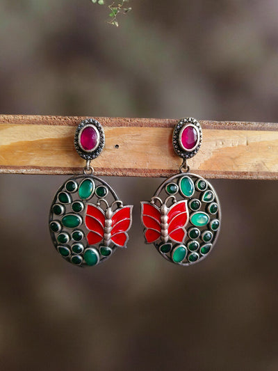 Butterfly Design Antique Oxidized Silver Plated Brass Earrings