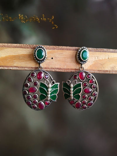 Butterfly Design Antique Oxidized Silver Plated Brass Earrings