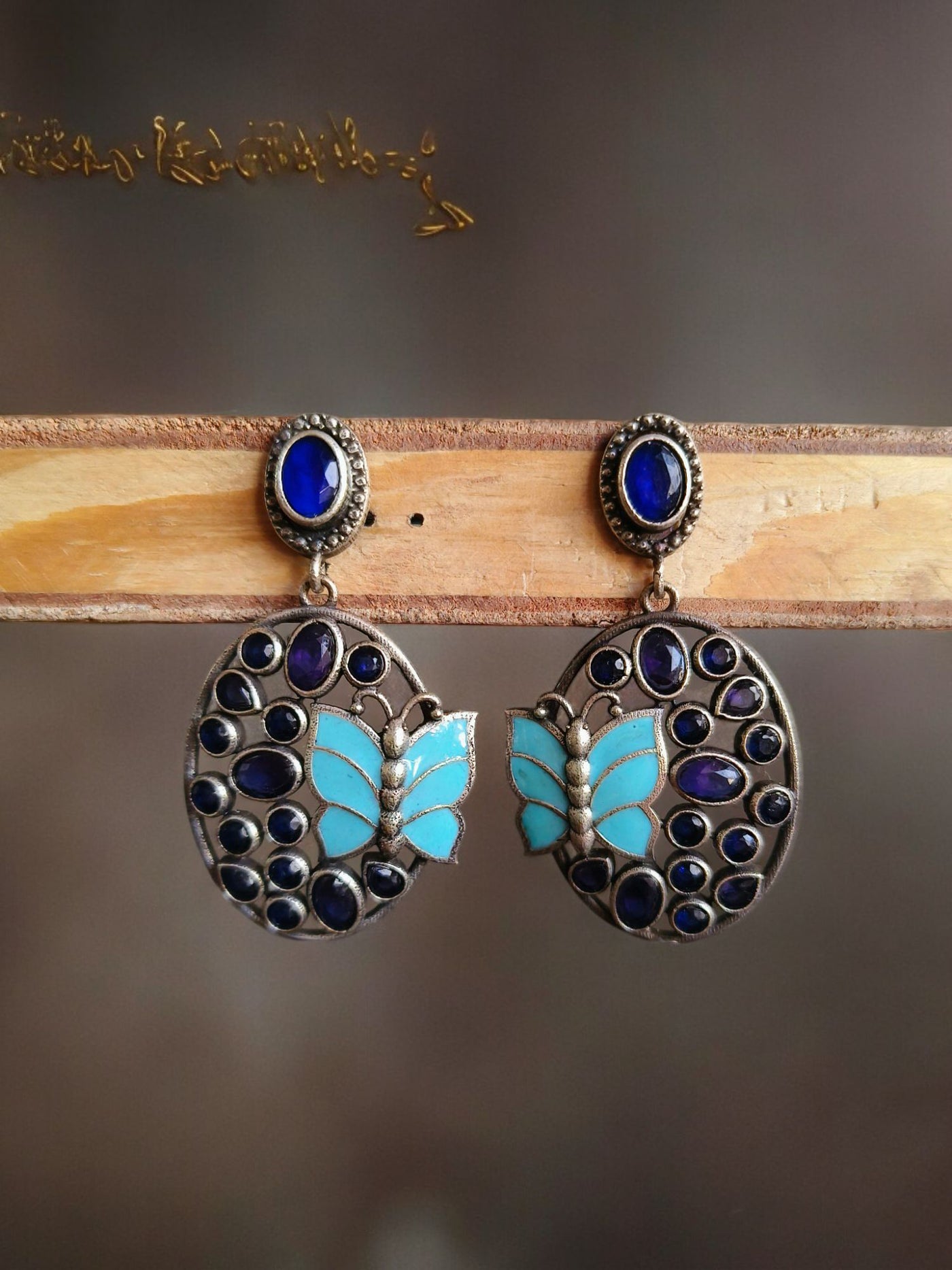 Butterfly Design Antique Oxidized Silver Plated Brass Earrings