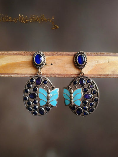 Butterfly Design Antique Oxidized Silver Plated Brass Earrings