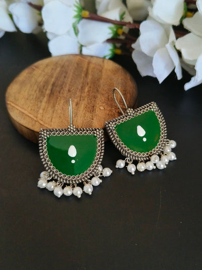 Oxidized Silver Plated Brass Earrings with Pearl Accents