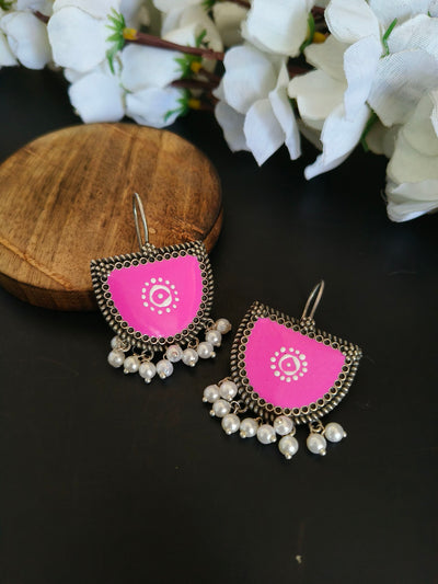 Oxidized Silver Plated Brass Earrings with Pearl Accents