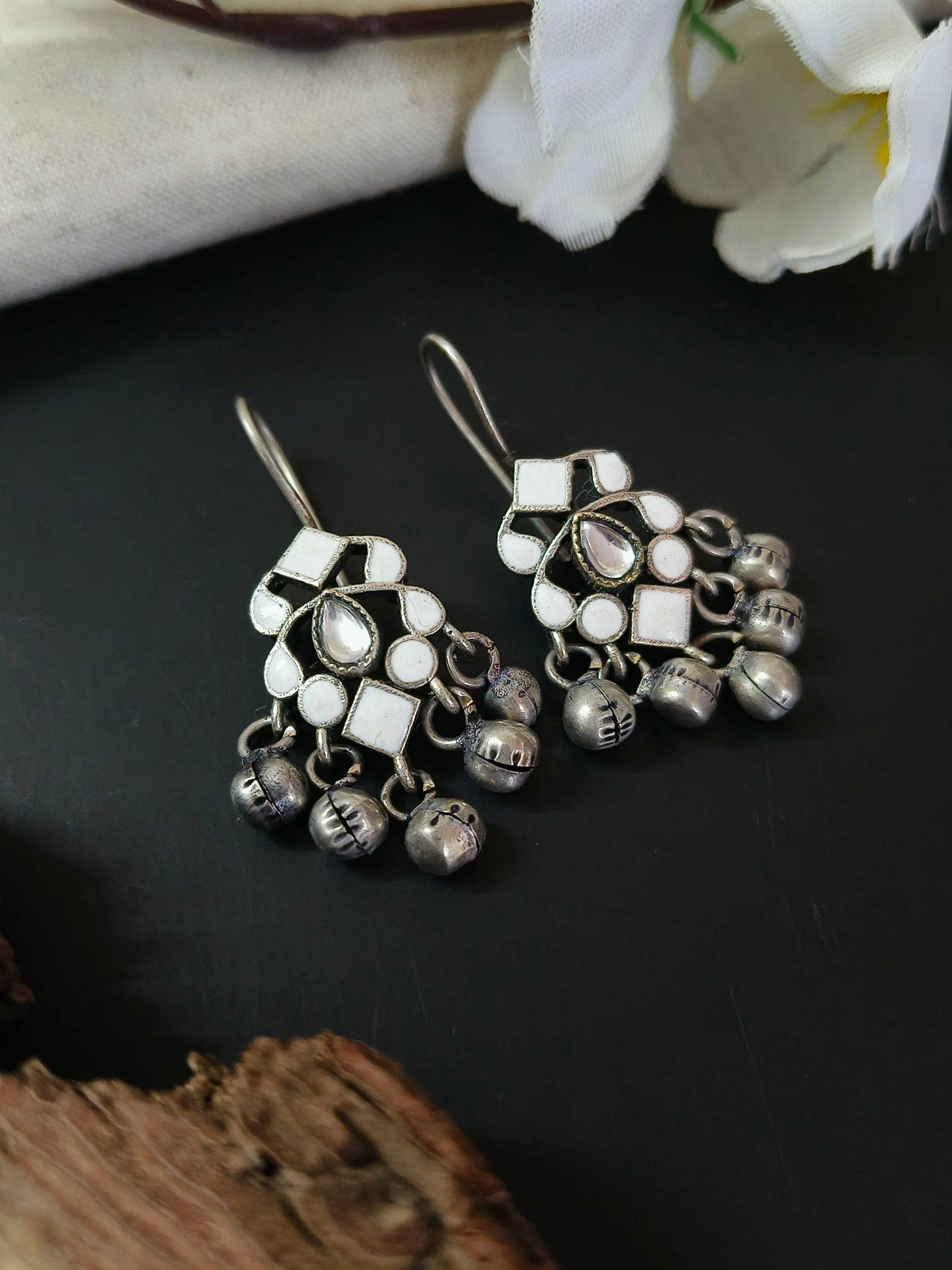 Oxidized Silver Plated Brass Earrings with Intricate Design