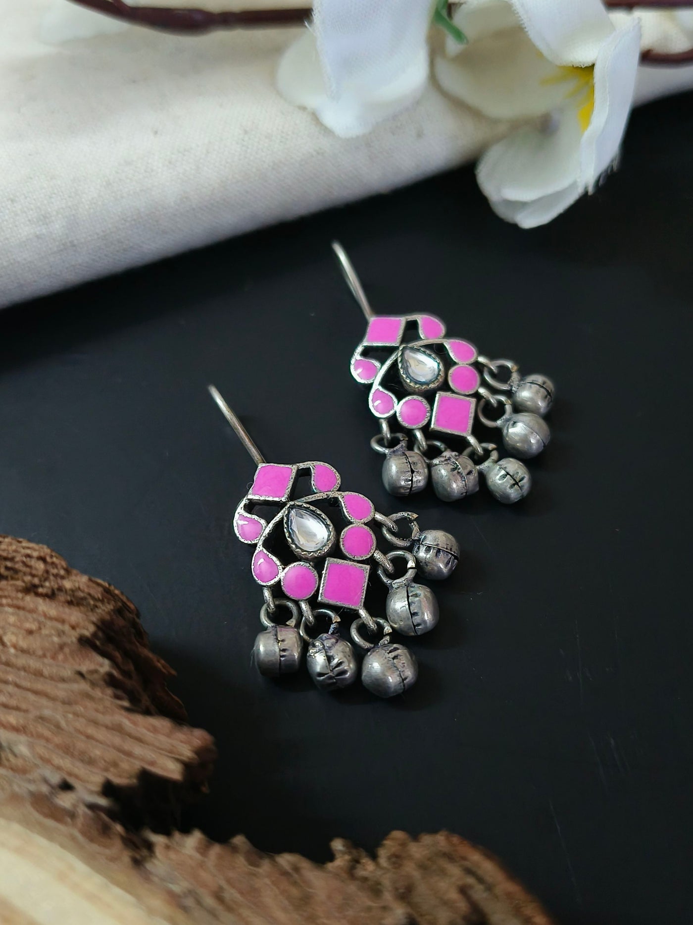 Oxidized Silver Plated Brass Earrings with Intricate Design