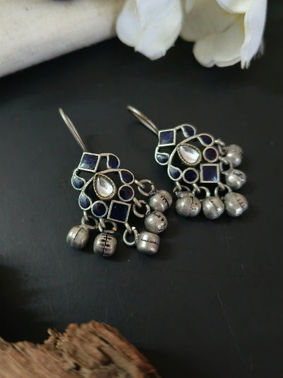 Oxidized Silver Plated Brass Earrings with Intricate Design