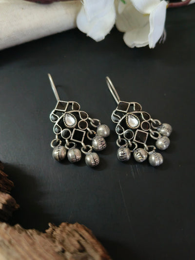 Oxidized Silver Plated Brass Earrings with Intricate Design