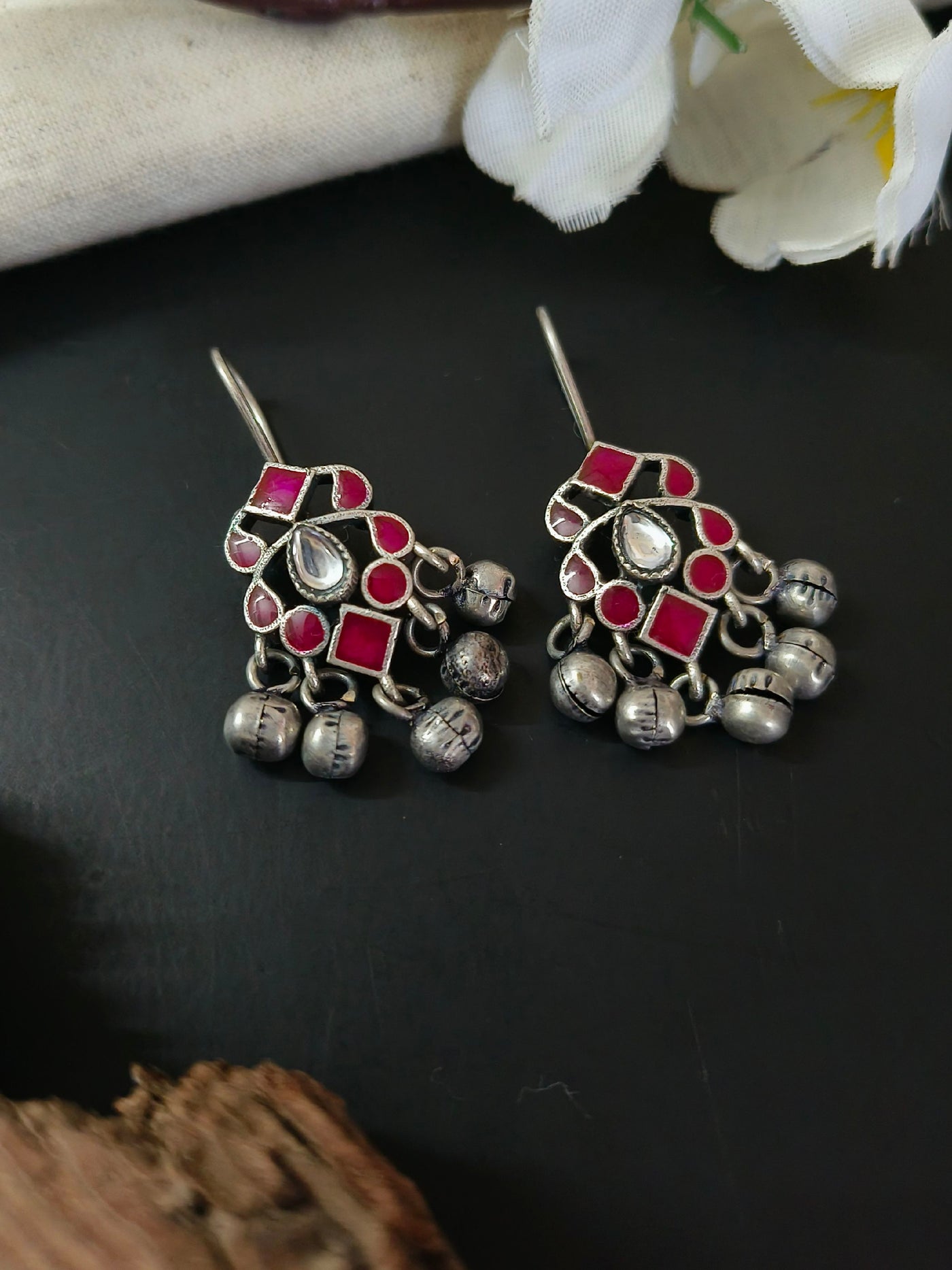 Oxidized Silver Plated Brass Earrings with Intricate Design