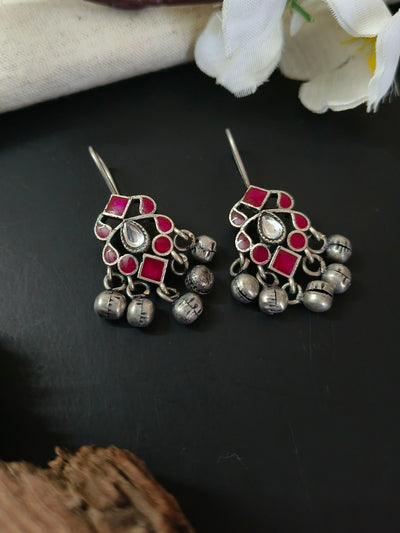 Oxidized Silver Plated Brass Earrings with Intricate Design