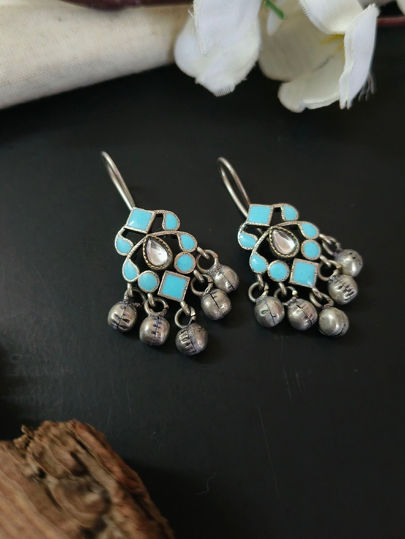 Oxidized Silver Plated Brass Earrings with Intricate Design