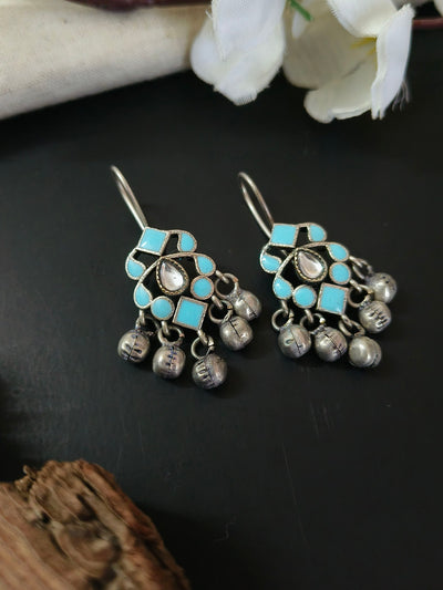 Oxidized Silver Plated Brass Earrings with Intricate Design