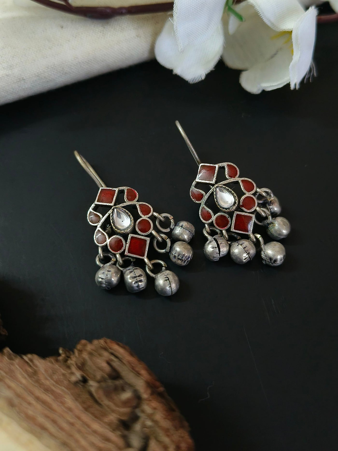 Oxidized Silver Plated Brass Earrings with Intricate Design